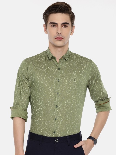 

V Dot Men Olive Green Slim Fit Printed Smart Casual Shirt