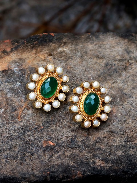 

Silvermerc Designs Gold-Plated & Green Handcrafted Oval Studs