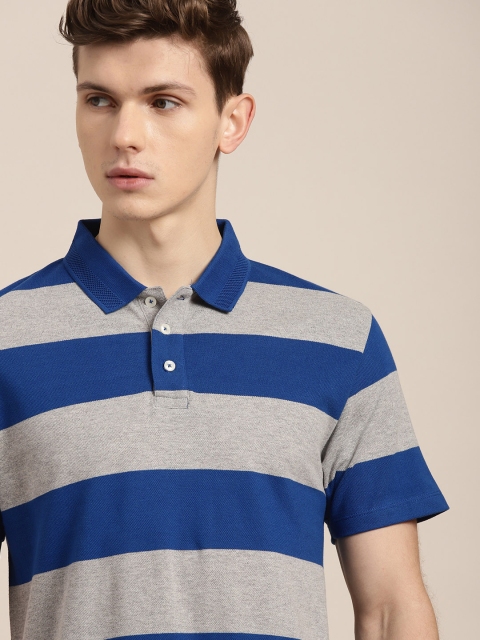 

INVICTUS Men Blue & Grey Striped Polo Collar T-shirt