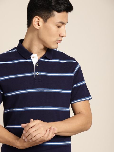

INVICTUS Men Navy Blue & White Striped Polo Collar T-shirt