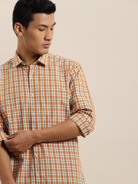 

INVICTUS Men Orange & Green Slim Fit Checked Casual Shirt