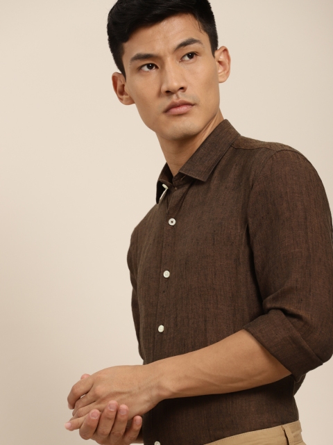 

INVICTUS Men Brown Slim Fit Solid Pure Linen Formal Shirt