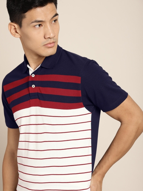 

INVICTUS Men White & Red Slim Fit Striped Polo Collar T-shirt