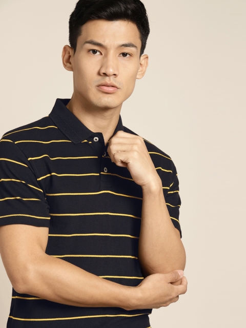 

INVICTUS Men Black Striped Slim Fit Polo Collar T-shirt