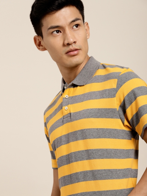 

INVICTUS Men Yellow & Grey Striped Polo Collar T-shirt