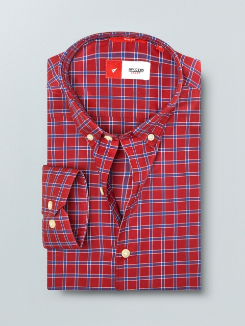 

INVICTUS Men Red & Blue Slim Fit Checked Casual Shirt