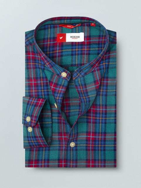

INVICTUS Men Teal Green & Coral Red Slim Fit Checked Casual Shirt