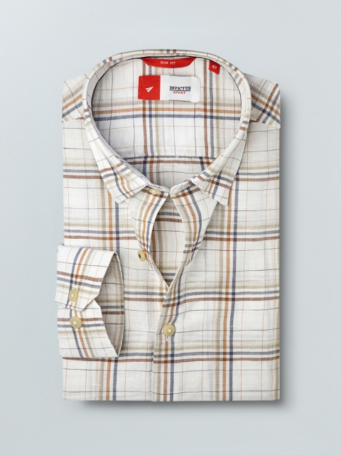 

INVICTUS Sport Men Off-White & Blue Slim Fit Checked Casual Shirt