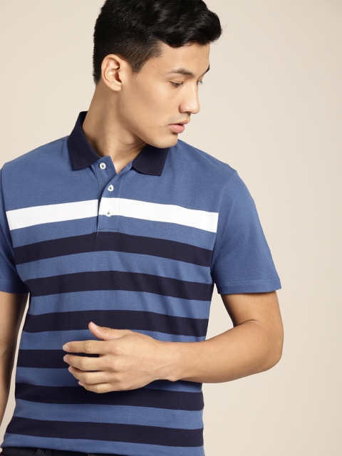 

INVICTUS Men Blue Slim Fit Striped Polo Collar T-shirt