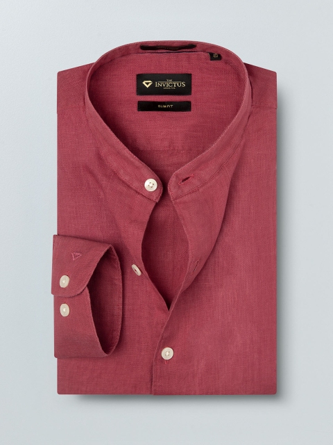 

INVICTUS Men Maroon Slim Fit Solid Pure Linen Formal Shirt