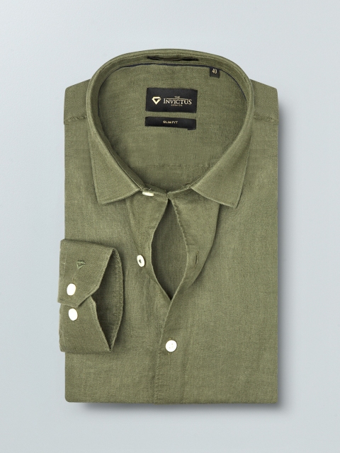 

INVICTUS Men Green Slim Fit Solid Pure Linen Formal Shirt