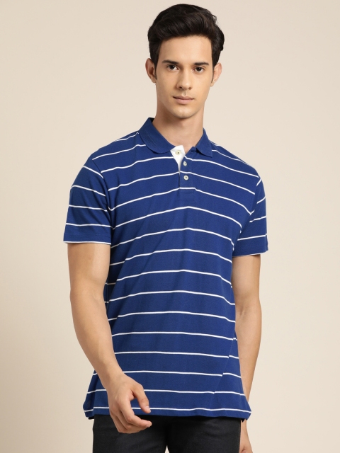 

INVICTUS Men Blue & White Striped Polo Collar T-shirt