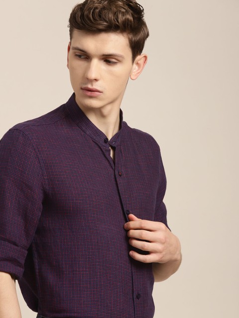 

INVICTUS Men Blue & Red Slim Fit Checked Pure Linen Formal Shirt