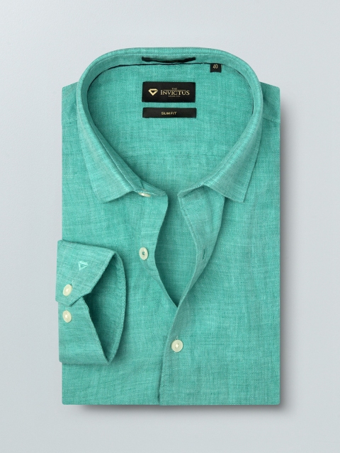 

INVICTUS Men Sea Green Slim Fit Solid Pure Linen Formal Shirt