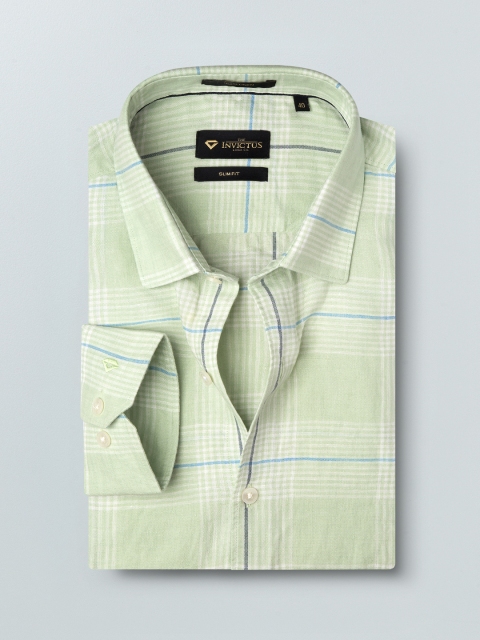 

INVICTUS Men Green & White Slim Fit Checked Pure Linen Formal Shirt