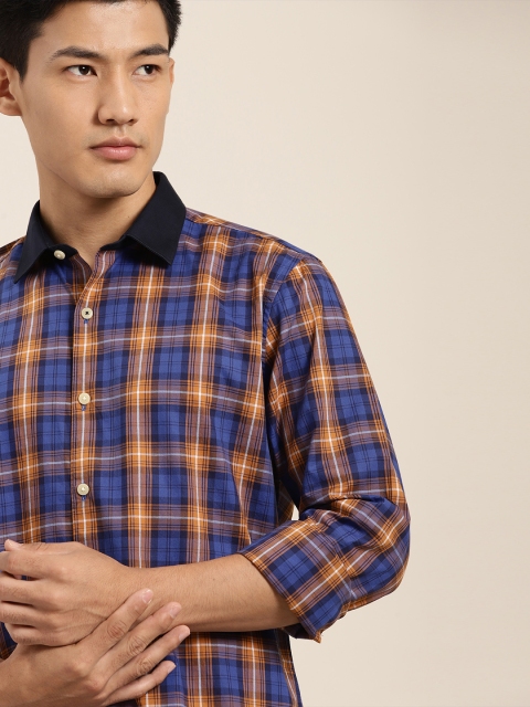 

INVICTUS Men Blue & Mustard Yellow Slim Fit Checked Casual Shirt
