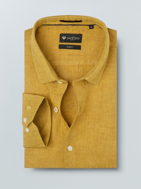 

INVICTUS Men Mustard Yellow Slim Fit Solid Pure Linen Formal Shirt