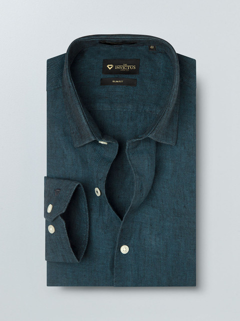 

INVICTUS Men Green Slim Fit Solid Pure Linen Formal Shirt