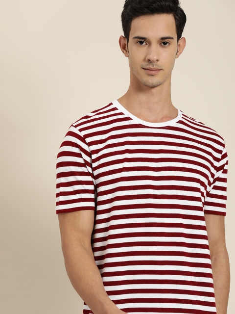 

INVICTUS Sport Men Maroon & White Striped Slim Fit Round Neck T-shirt