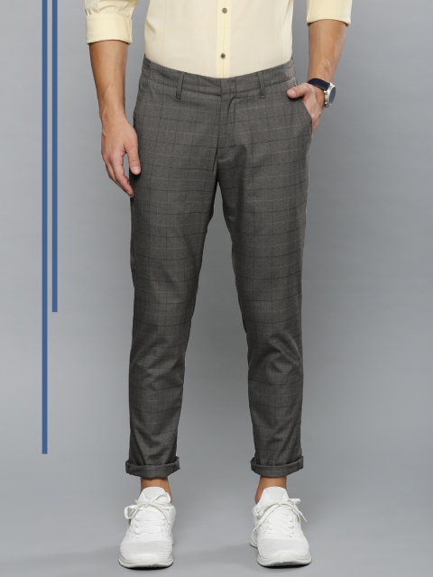 

Louis Philippe Ath.Work Men Grey & Black Tapered Fit Checked Smart Casual Trousers