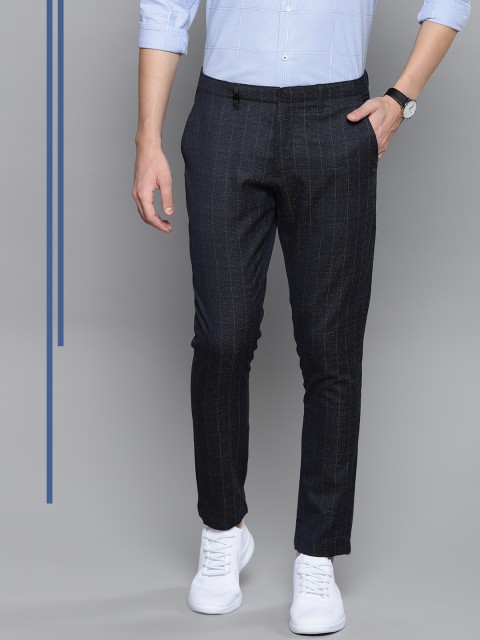 

Louis Philippe Ath.Work Men Navy Blue Tapered Fit Striped Smart Casual Trousers