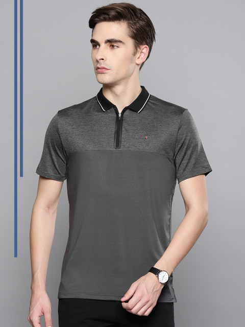 

Louis Philippe Ath.Work Men Charcoal Grey Solid Polo Collar T-shirt