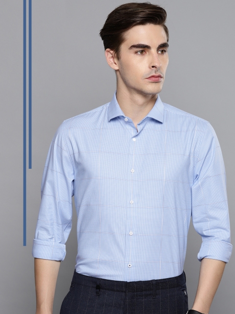 

Louis Philippe Ath.Work Men Blue & White Super Slim Fit Checked Formal Shirt