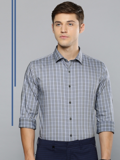 

Louis Philippe Ath.Work Men Grey & Blue Super Slim Fit Checked Smart Casual Shirt