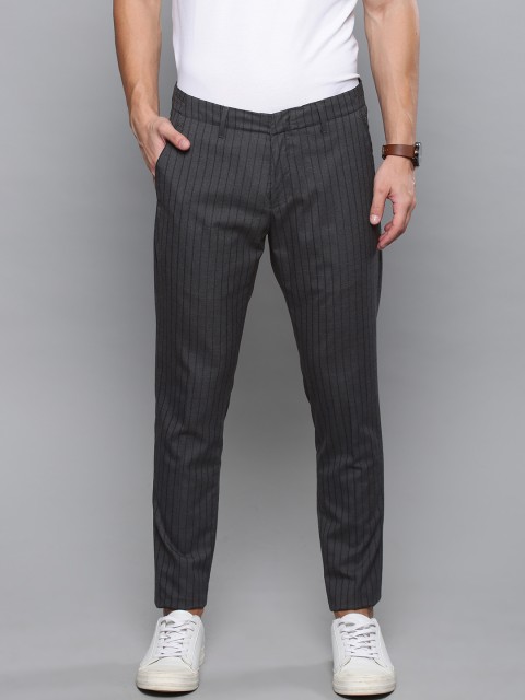 

Louis Philippe Ath.Work Men Charcoal Grey & Black Tapered Fit Striped SmartCasual Trousers