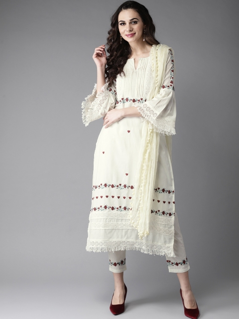

Moda Rapido Women Off-White Embroidered Kurta Set with Dupatta