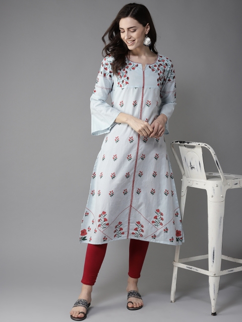 

Moda Rapido Women Blue & Red Floral Printed A-Line Kurta