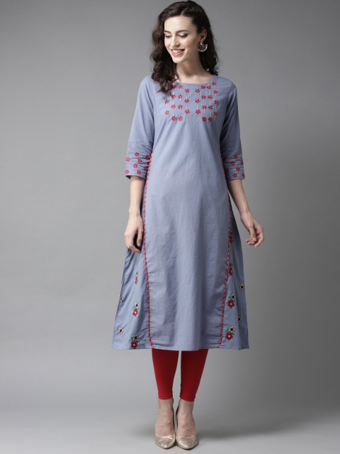 

Moda Rapido Women Blue & Red Embroidered A-Line Kurta
