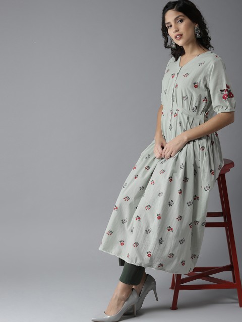 

Moda Rapido Women Green & Red Printed A-Line Kurta