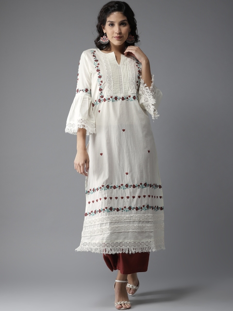 

Moda Rapido Women Off-White Embroidered A-Line Kurta