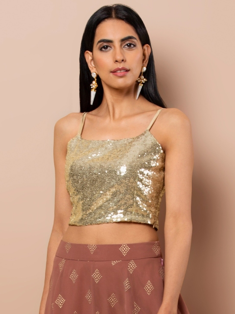 

INDYA Women Gold-Toned Embellished Top