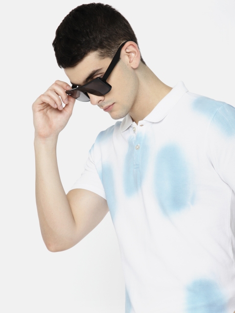 

Harvard Men White & Blue Dyed Polo Collar T-shirt