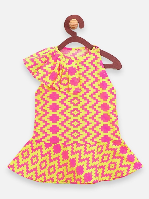 

LilPicks Girls Yellow Printed A-Line Top