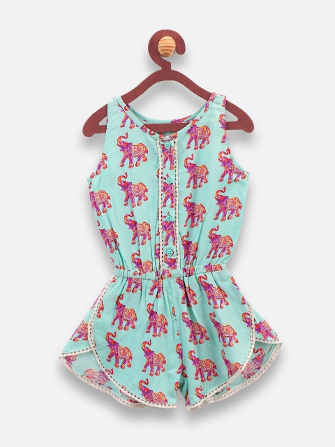 

LilPicks Green Printed Basic Jumpsuit