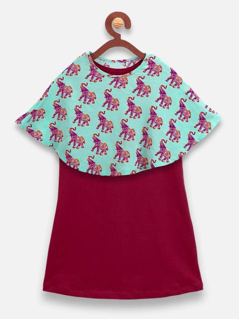 

LilPicks Girls Maroon Printed A-Line Dress