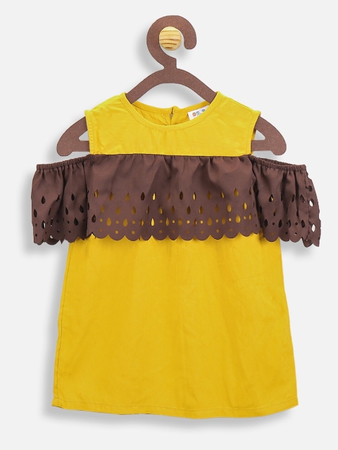 

LilPicks Girls Yellow Colourblocked A-Line Top