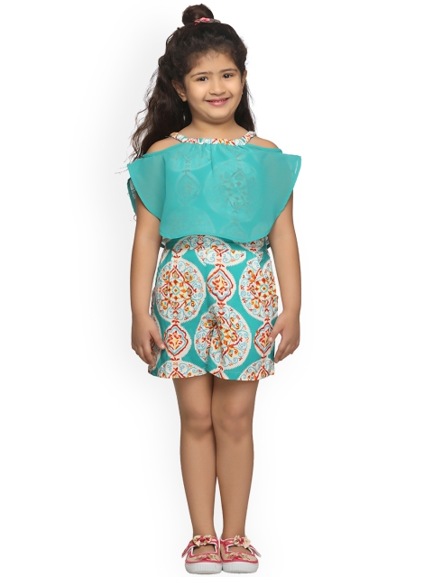 

LilPicks Girls Green & Red Printed Playsuit