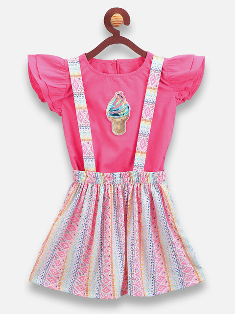 

LilPicks Girls Pink Dungaree Set