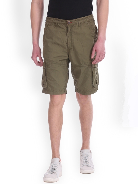 

Cherokee Men Green Solid Slim Fit Cargo Shorts