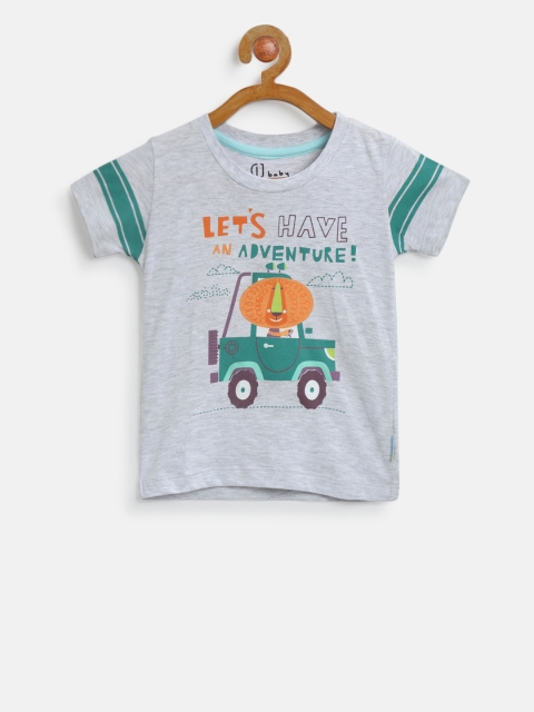 

Gini and Jony Boys Grey Melange Printed Round Neck T-shirt
