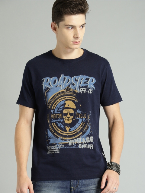 

Roadster Men Navy Blue Printed Round Neck T-shirt