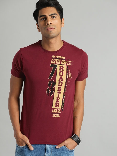 

Roadster Men Maroon Printed Round Neck T-shirt