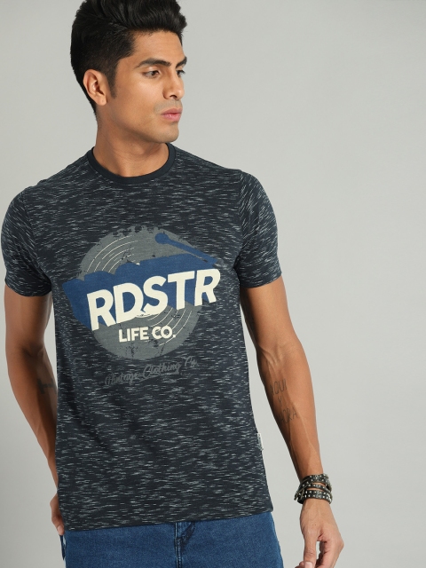 

Roadster Men Navy Blue Printed Round Neck T-shirt