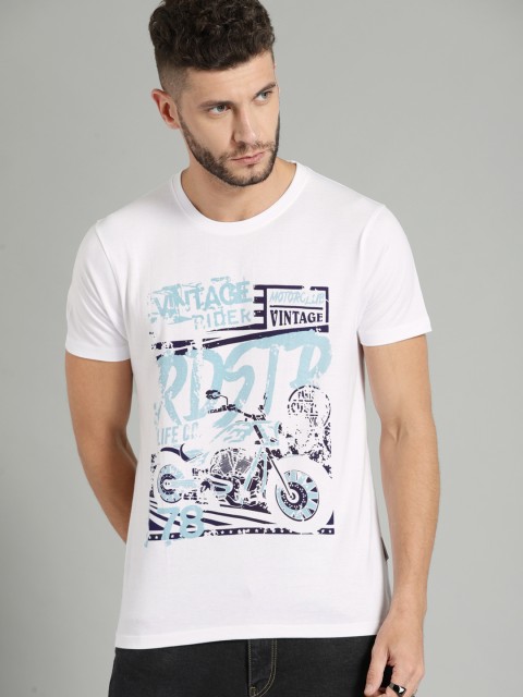 

Roadster Men White Printed Round Neck T-shirt