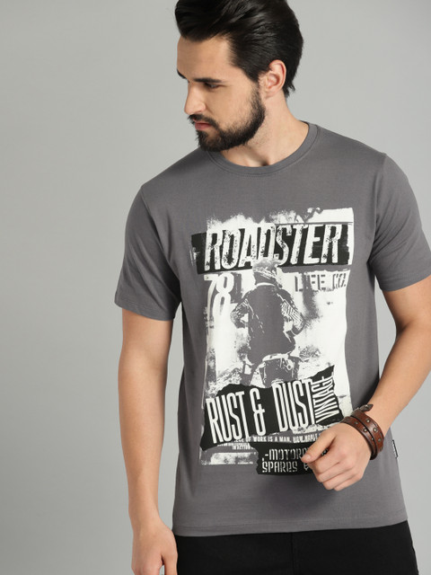

Roadster Men Grey Printed Regular Fit T-shirt