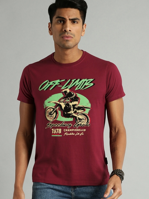 

Roadster Men Maroon Printed Round Neck T-shirt